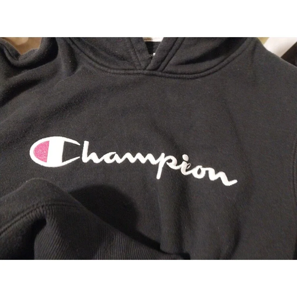 Champion Boys Black Hooded Sweatshirt Long Sleeve Pockets Size XL Hoodie